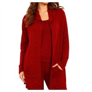 NEW FRENCH KYSS open hoodie duster in wine